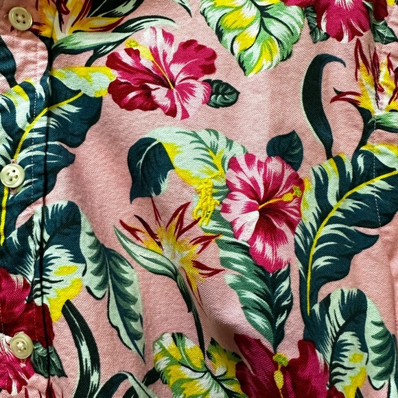 Beautiful Pink Hibiscus Ralph Lauren short sleeve cotton button-down shirt! - Picture 6 of 7